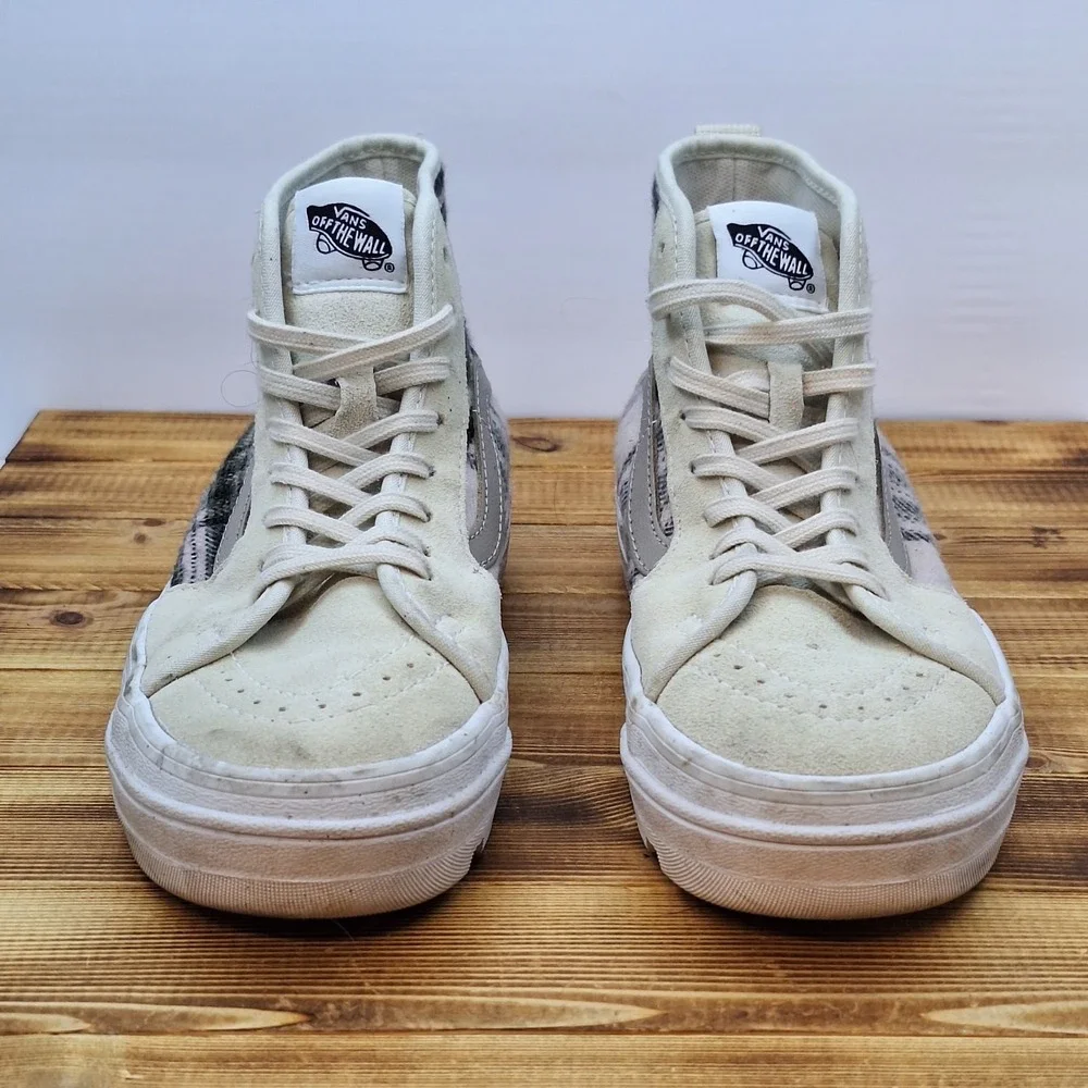 Women's Size 6.5 -‎ Rare Vans Sentry Sk8 Hi Plaid Turtle Dove Ultra Cush Shoes
